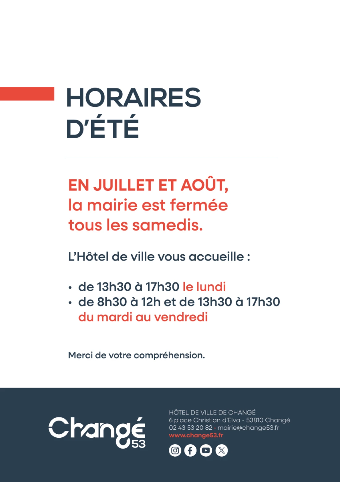 Horaires d'été - Hôtel de ville